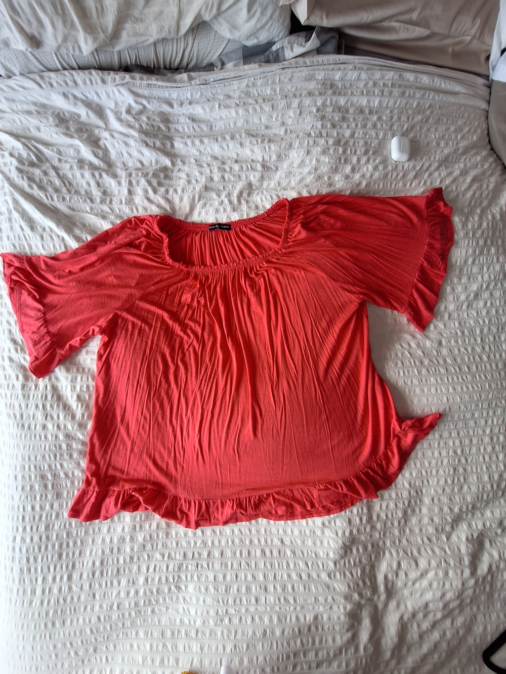 Women's Coral Ruffle Short Sleeve Top